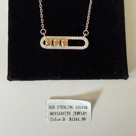 Sterling Silver Moissanite Necklace w/Round Brilliant Golden Yellow Stones ~ NWT - Picture 10 of 13